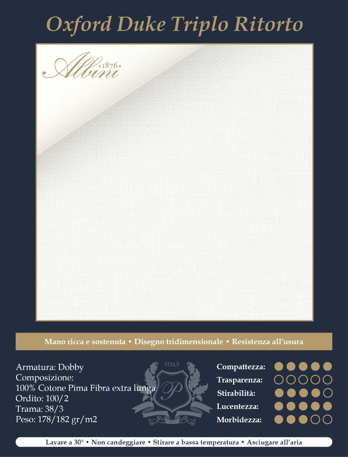 Camicia Bianca Oxford 170 gr. Triplo Ritorto | Tessuto Albini - SCHEDA TECNICA