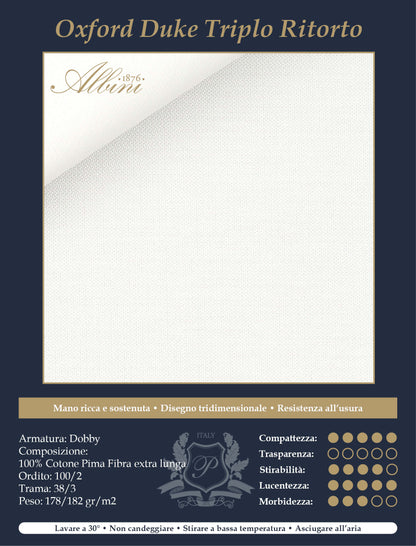 Camicia Bianca Oxford 170 gr. Triplo Ritorto | Tessuto Albini - SCHEDA TECNICA