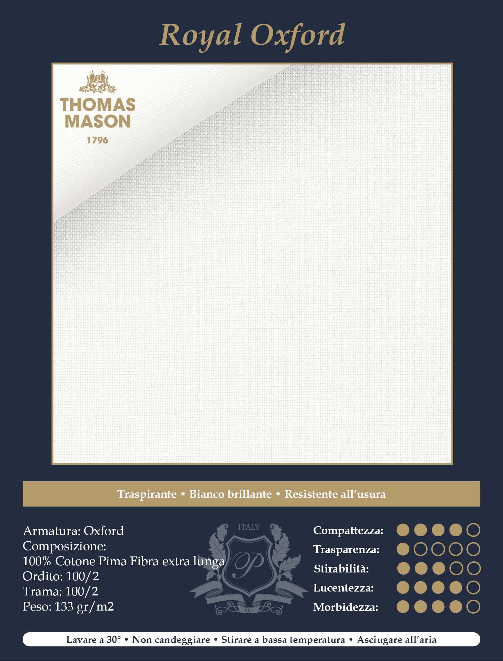 Camicia Bianca Royal Oxford 100/2 | Thomas Mason - SCHEDA TECNICA